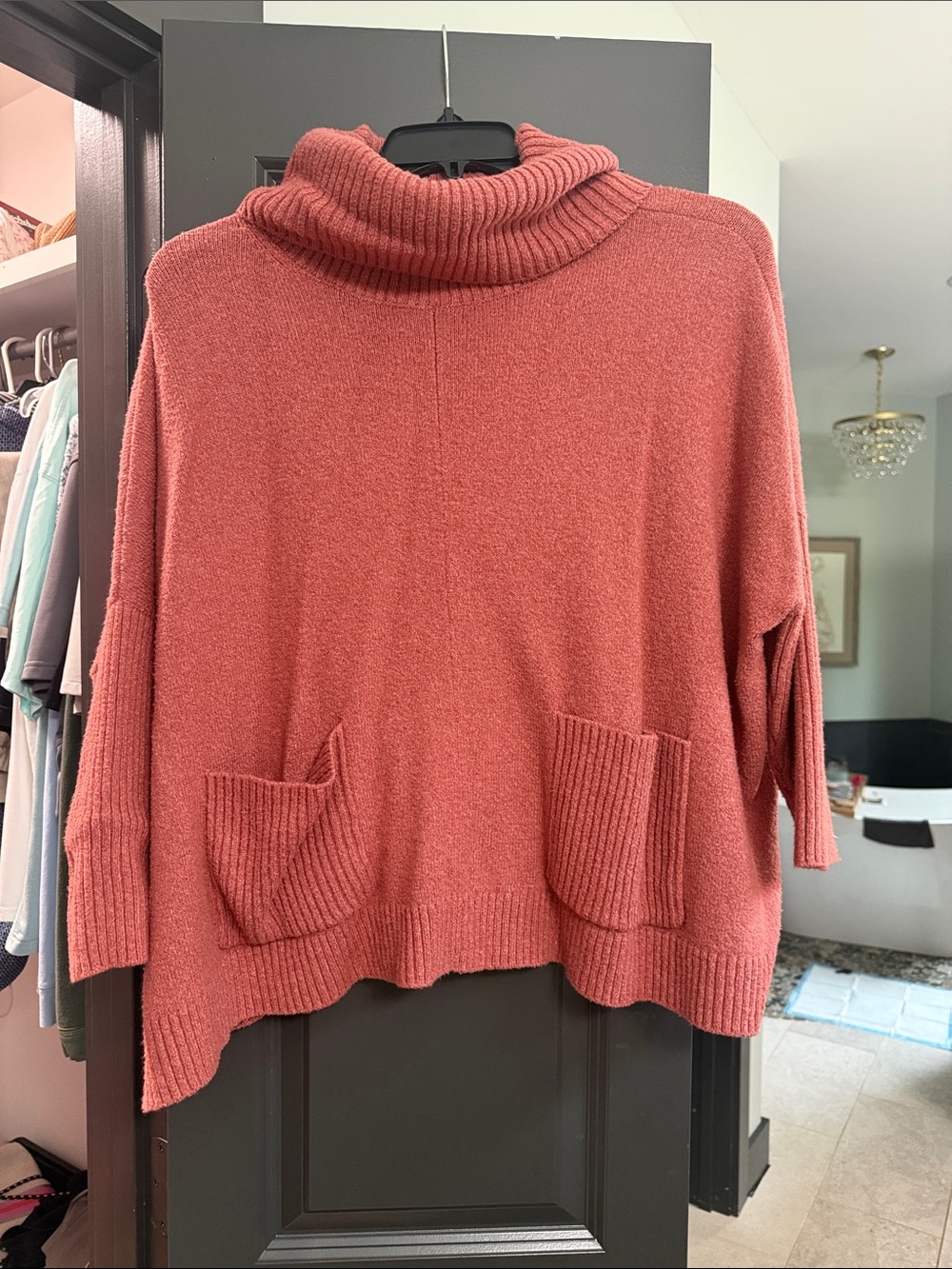 LOFT Dusty Rose Oversized Turtleneck Sweater with Pockets